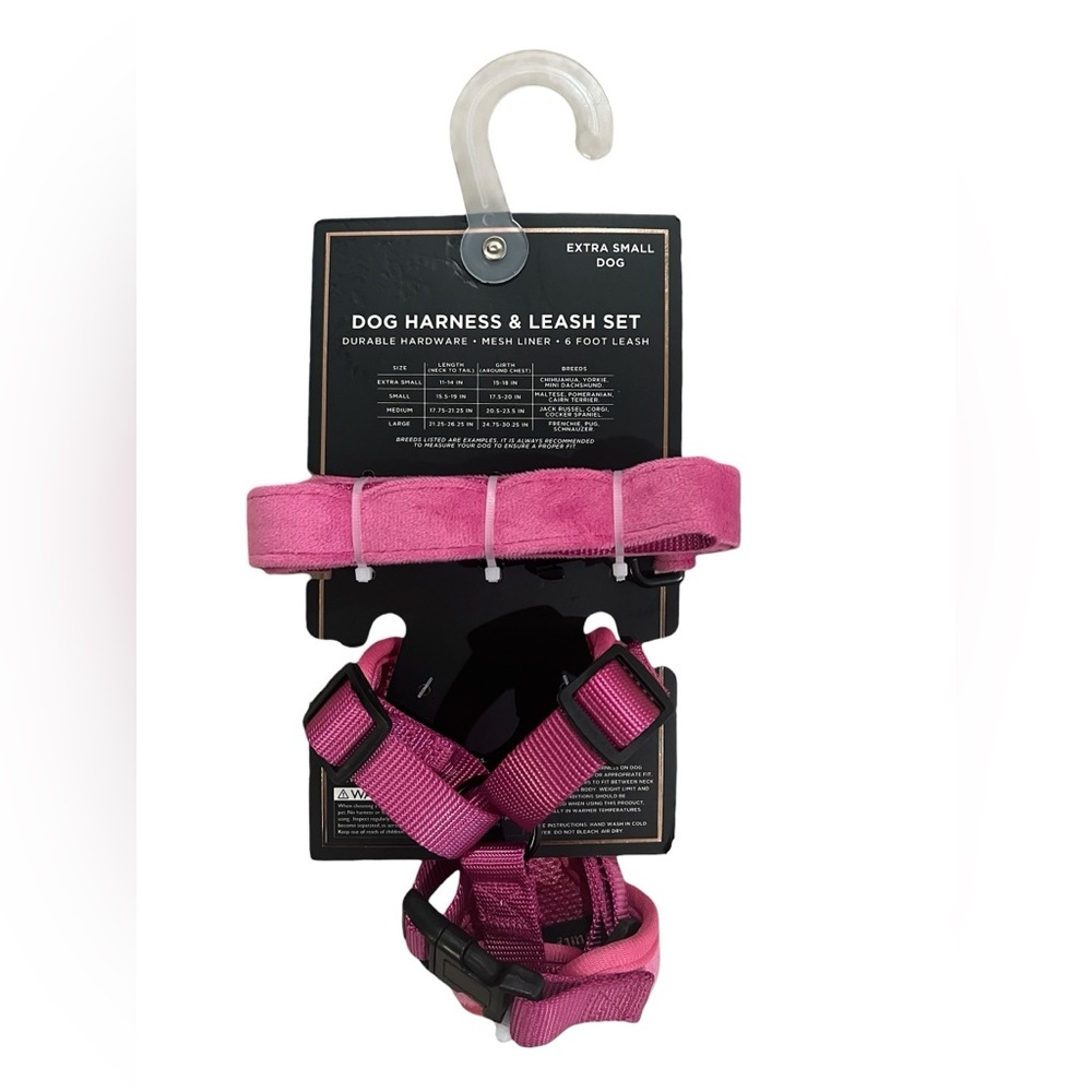 NWT Juicy Couture Velour Dog Harness And Leash Set Hot Pink Rhinestone, Size XS - Picture 3 of 7